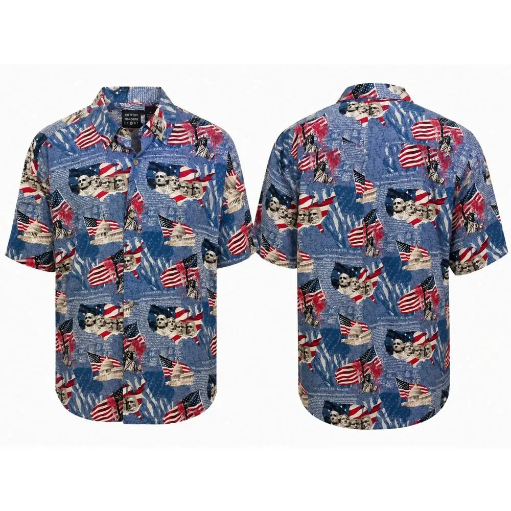 Cotton Traders Sport XL Patriotic Button Up Shirt USA Flag Mount Rushmore - Picture 4 of 4